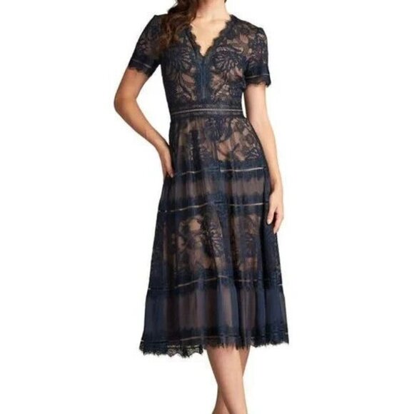 Tadashi Shoji Midnight Lace Midi Dress - Picture 1 of 4